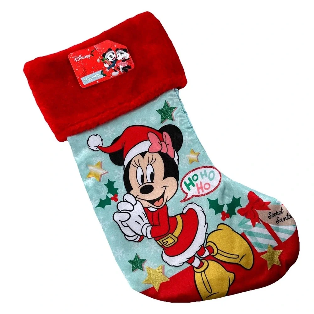 Disney‎ Minnie Mouse Christmas Stocking Red Faux Fur Cuff Blue 15 Inch NWT